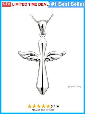 14K Gold & White Gold Plated Angel Wings Cross Pendant Necklace Dainty